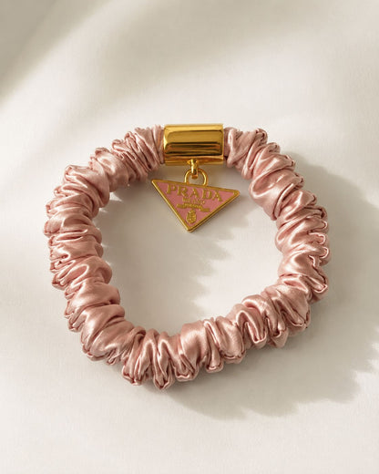 Satin Metal Logo Charm Hair Tie