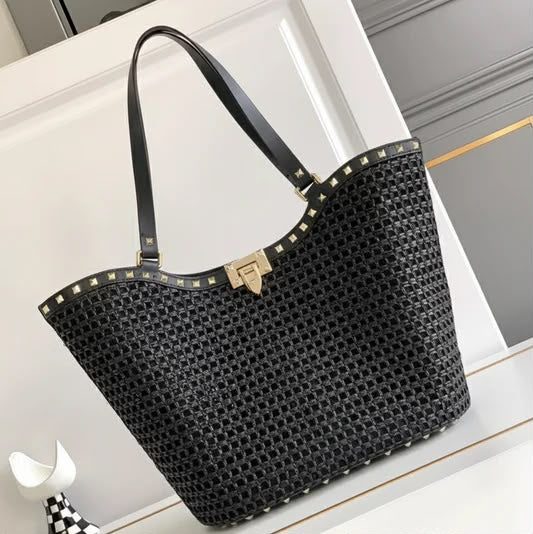 Studded Woven Tote