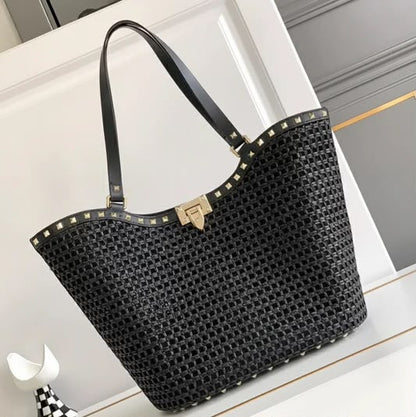 Studded Woven Tote