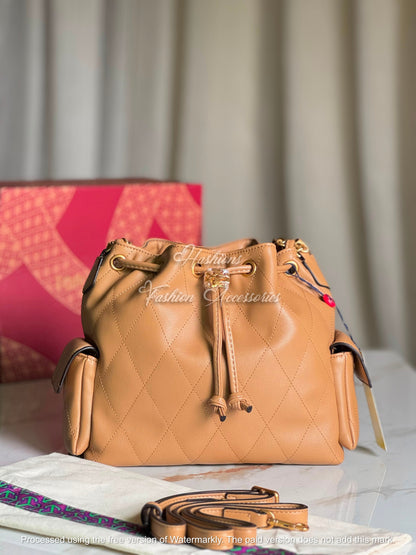 Quilted Drawstring Bucket Bag
