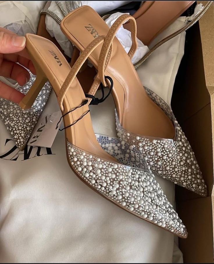 Pearl Crystal Slingback Heels