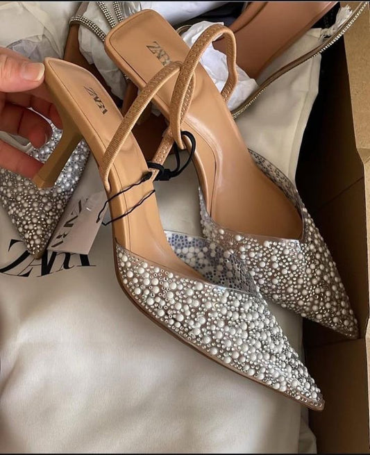 Pearl Crystal Slingback Heels