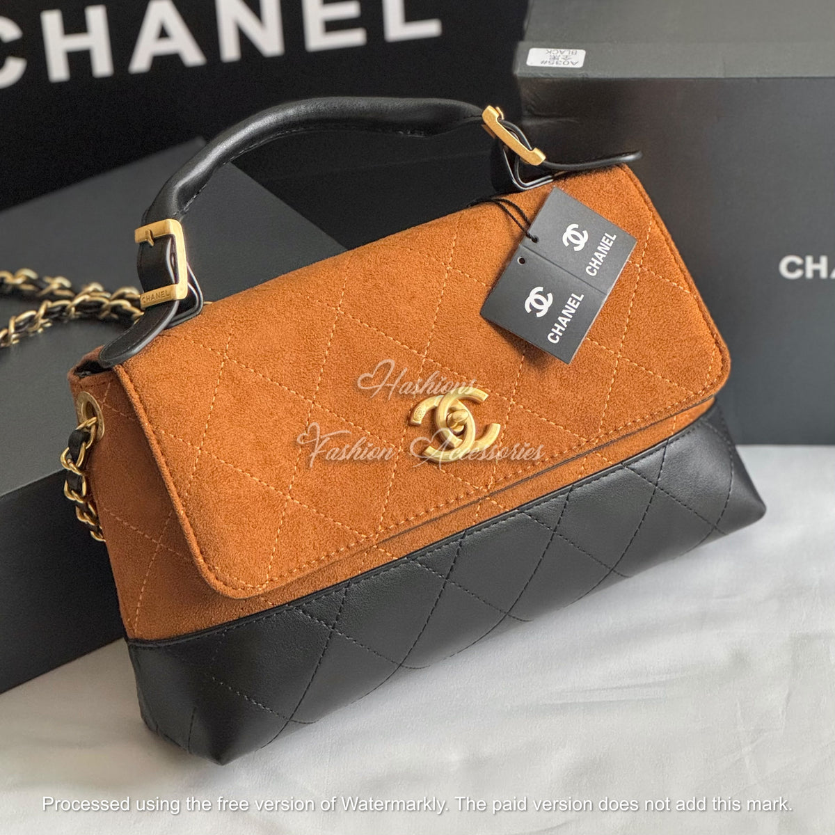 Quilted Suede Top Handle Bag
