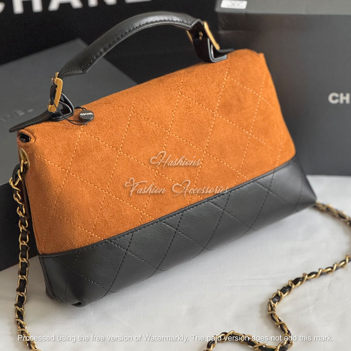 Quilted Suede Top Handle Bag