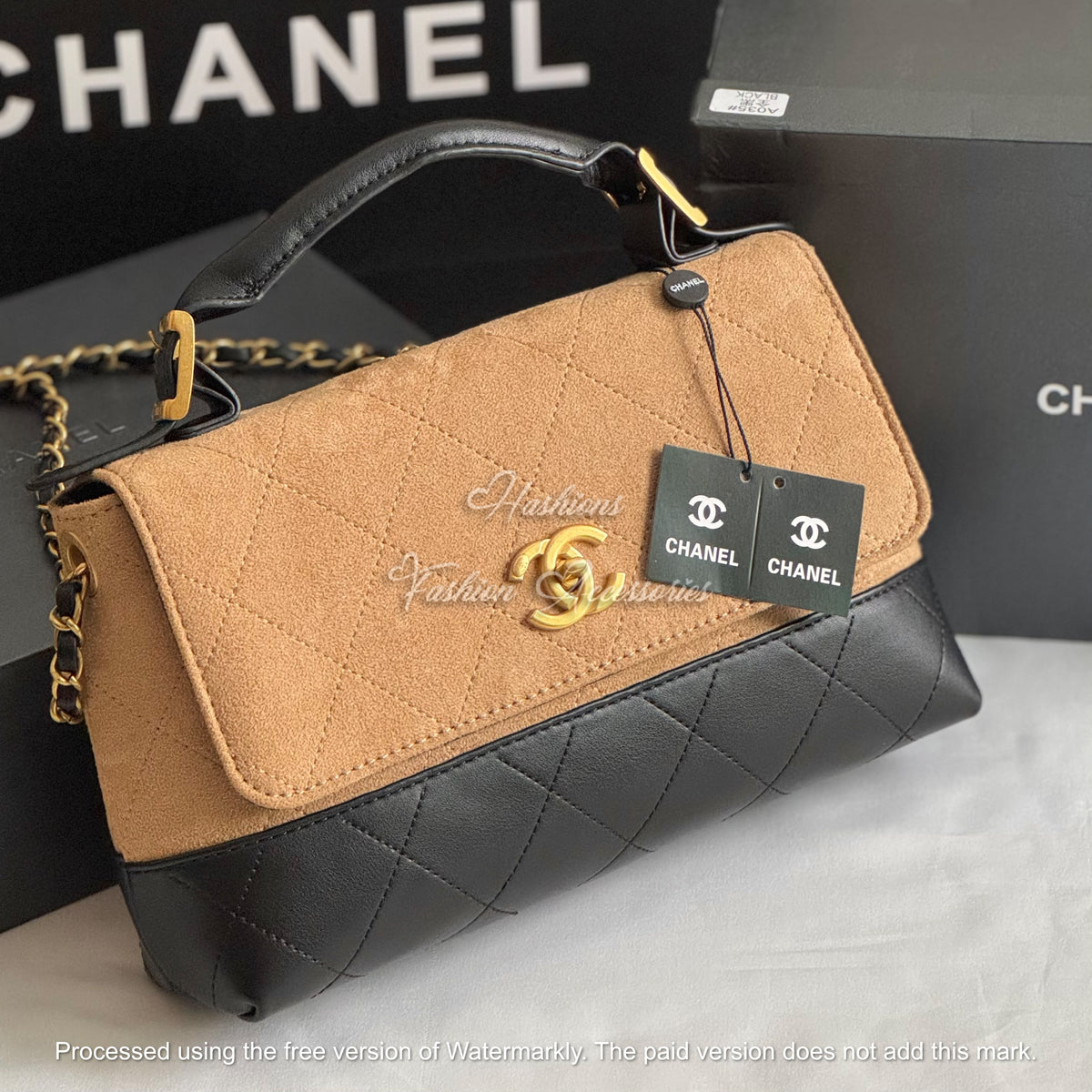 Quilted Suede Top Handle Bag