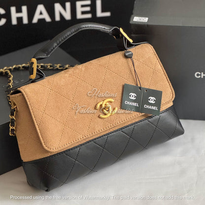 Quilted Suede Top Handle Bag