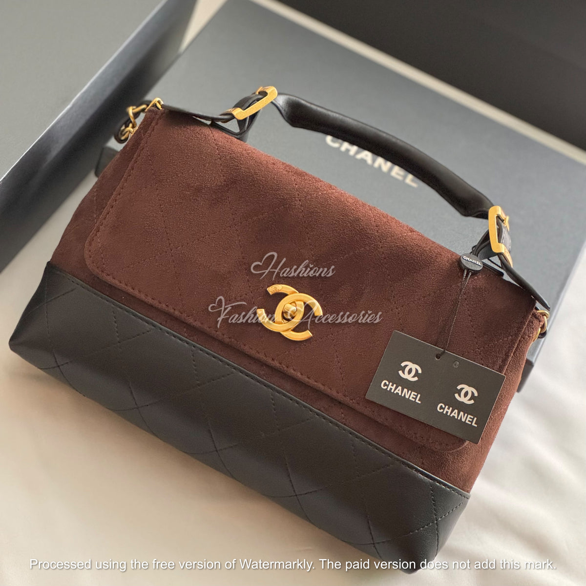 Quilted Suede Top Handle Bag
