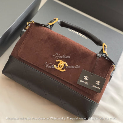 Quilted Suede Top Handle Bag