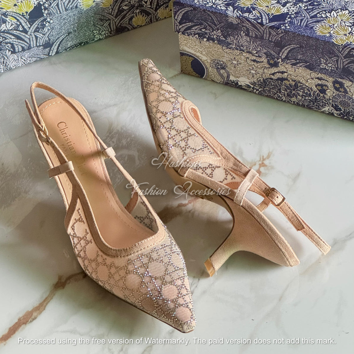 Crystal Mesh Slingback Heels