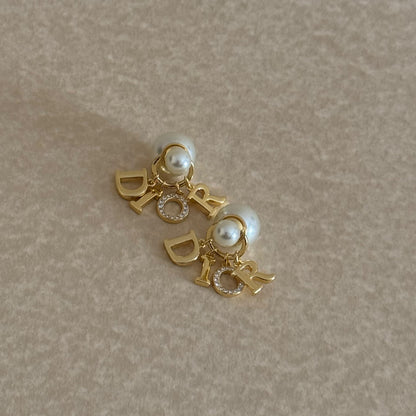 Pearl Letter Charm Earrings