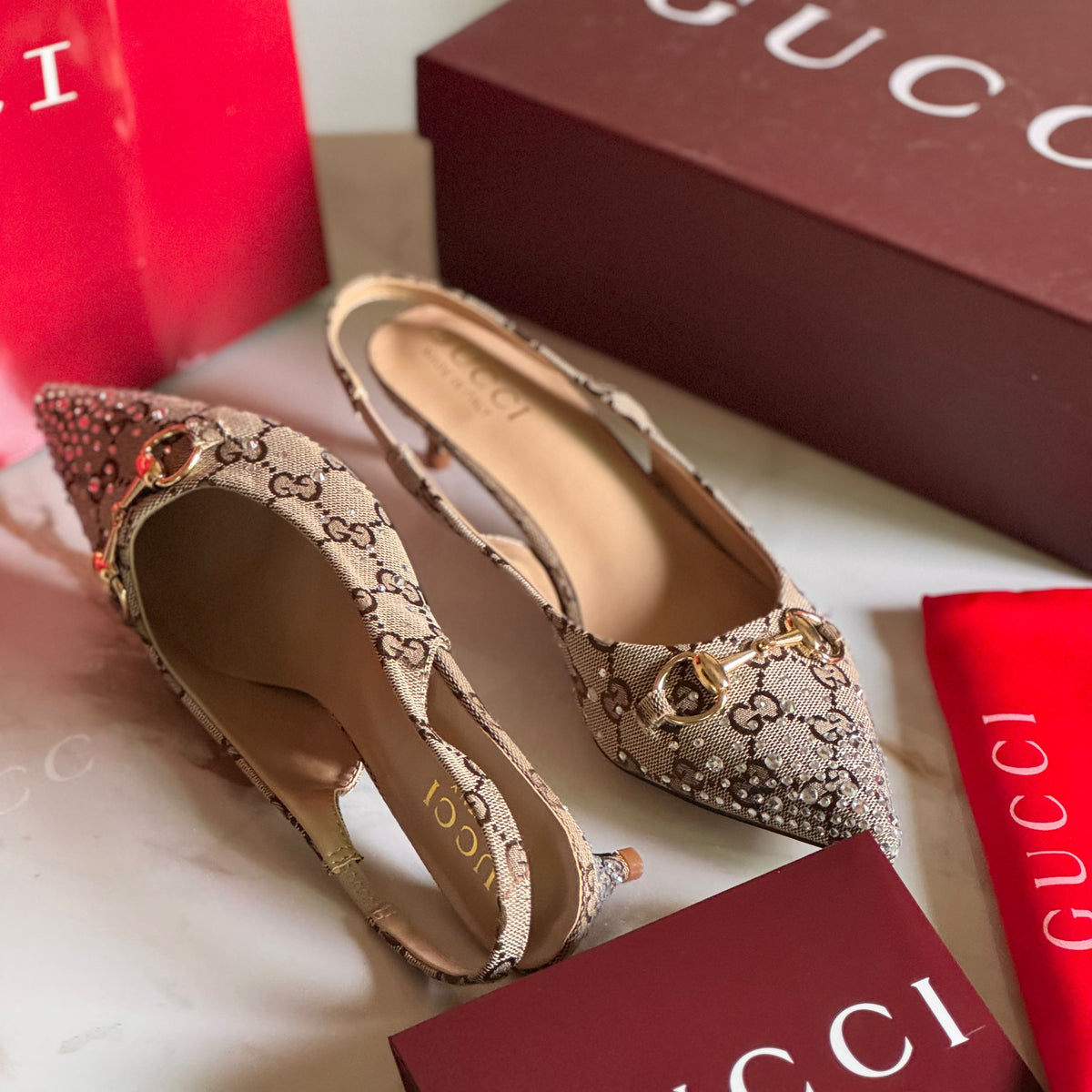 Crystal Embellished Slingback Heels