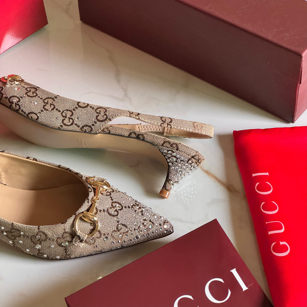 Crystal Embellished Slingback Heels