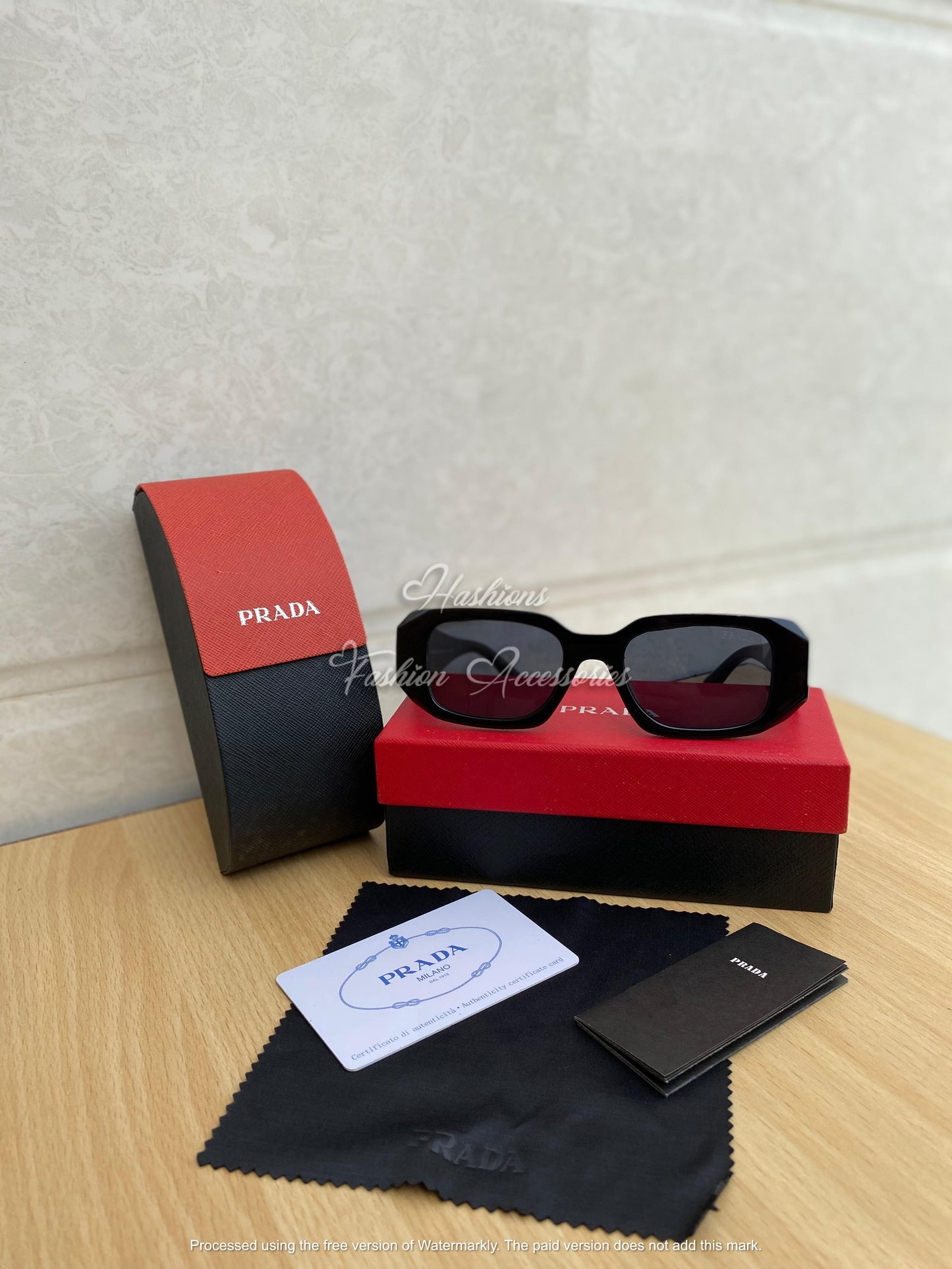 Prada Symbole Rectangular Sunglasses – Black Acetate
