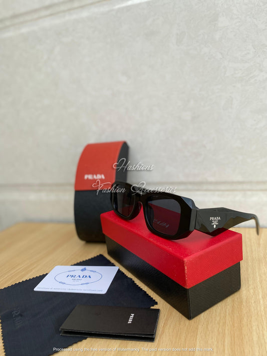 Prada Symbole Rectangular Sunglasses – Black Acetate