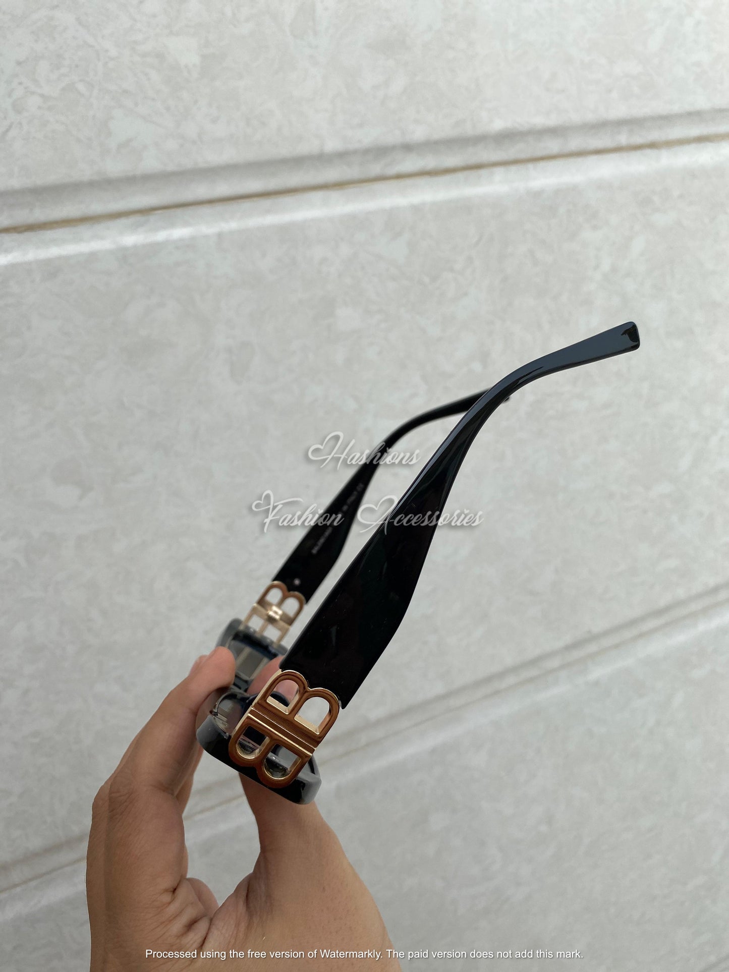 Balenciaga “BB Rectangle” Sunglasses – Glossy Black Frame | Gold-Tone Logo