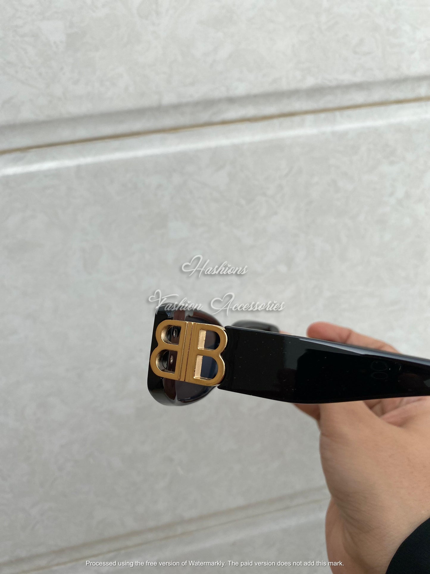 Balenciaga “BB Rectangle” Sunglasses – Glossy Black Frame | Gold-Tone Logo