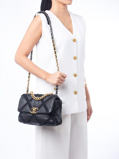 CHAN-EL Flap Bag 19 (Crochet) - Black