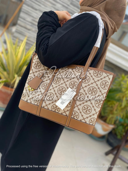 Large Monogram Canvas Tote Bag - Professional Work & Travel Carryall