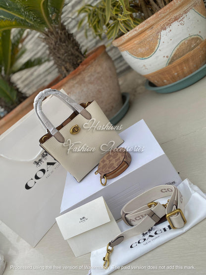 Mini Top-Handle Satchel in Ivory – Two-Tone Pebble, Turn-Lock, Detachable Crossbody