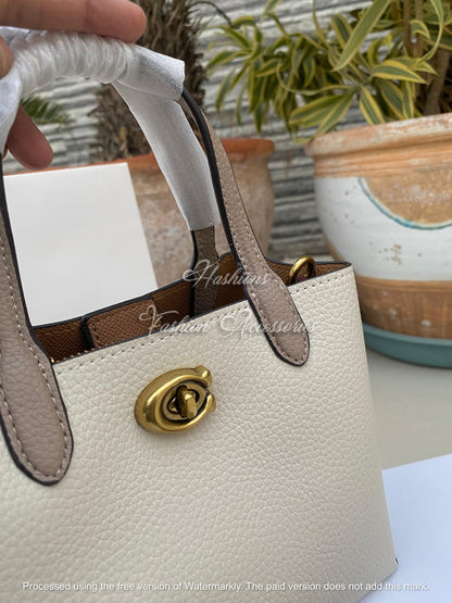 Mini Top-Handle Satchel in Ivory – Two-Tone Pebble, Turn-Lock, Detachable Crossbody