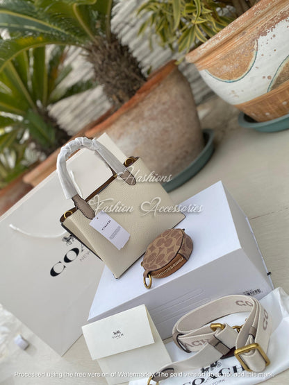 Mini Top-Handle Satchel in Ivory – Two-Tone Pebble, Turn-Lock, Detachable Crossbody