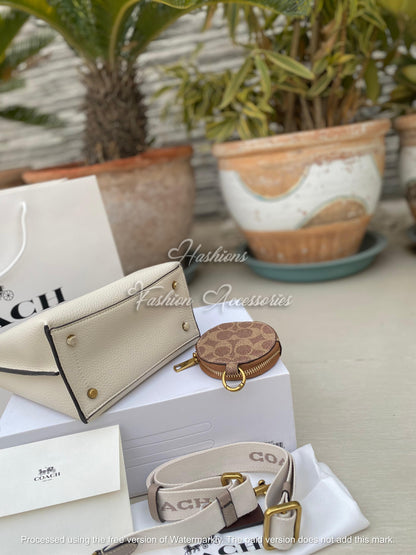 Mini Top-Handle Satchel in Ivory – Two-Tone Pebble, Turn-Lock, Detachable Crossbody