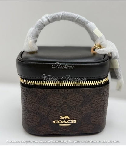 Mini Vanity Box Crossbody – Monogram Brown, Top Handle & Gold Chain