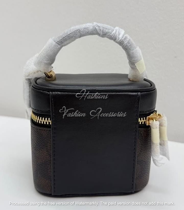 Mini Vanity Box Crossbody – Monogram Brown, Top Handle & Gold Chain