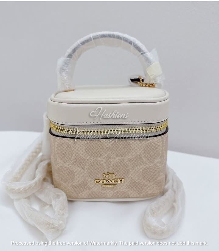 Mini Vanity Case Crossbody – Top-Handle Box Bag with Chain Strap (Signature Canvas Look)