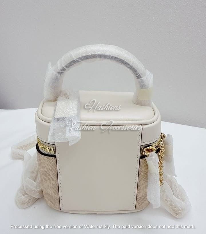 Mini Vanity Case Crossbody – Top-Handle Box Bag with Chain Strap (Signature Canvas Look)