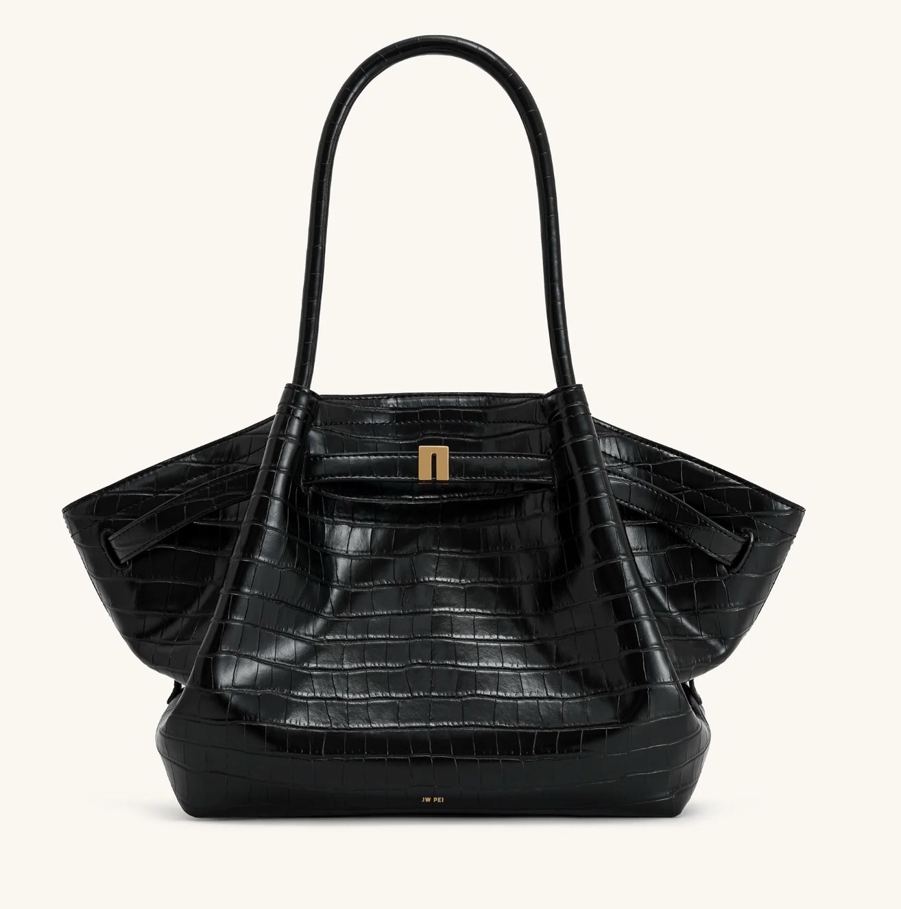 Croc-Embossed Medium Tote Bag for Women – Structured Black Handbag
