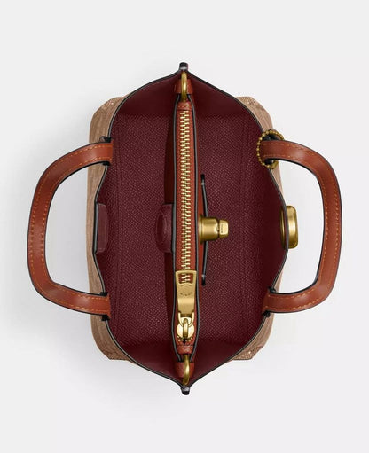 Mini Monogram Top-Handle Satchel – Brown Canvas, Turn-Lock, Detachable Crossbody