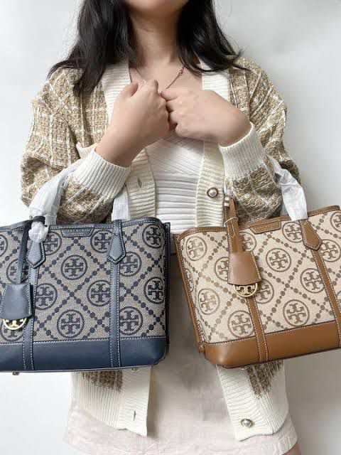 Premium Monogram Jacquard Tote Bag with Vegan Leather Trim – Multi-Functional Everyday Satchel & Shoulder Bag