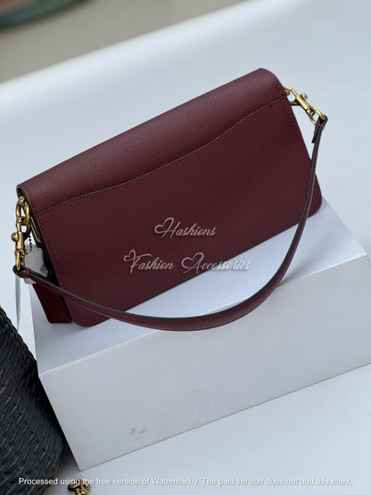 Premium Pebbled Leather Flap Crossbody Bag with Convertible Straps