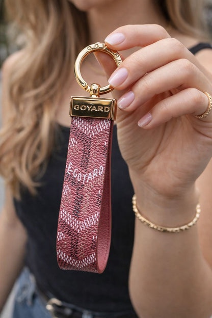 Geometric Pattern Leather Loop Keychain
