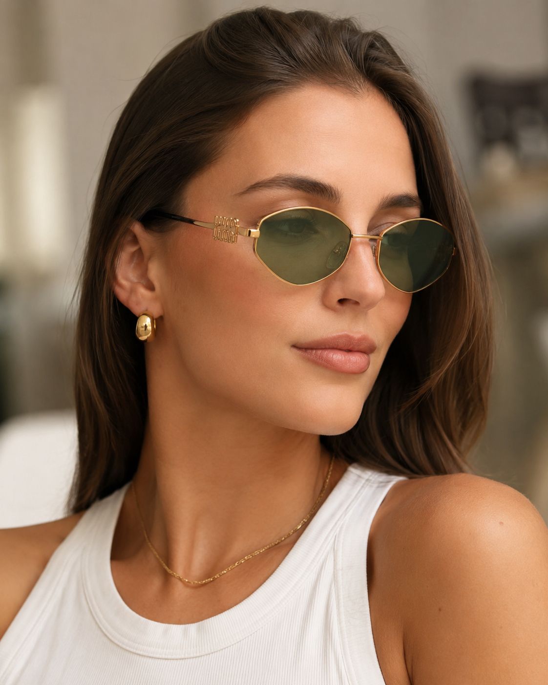 Gold Green Geometric Sunglasses