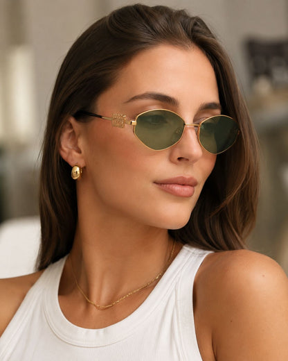 Gold Green Geometric Sunglasses