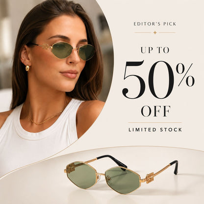 Gold Green Geometric Sunglasses