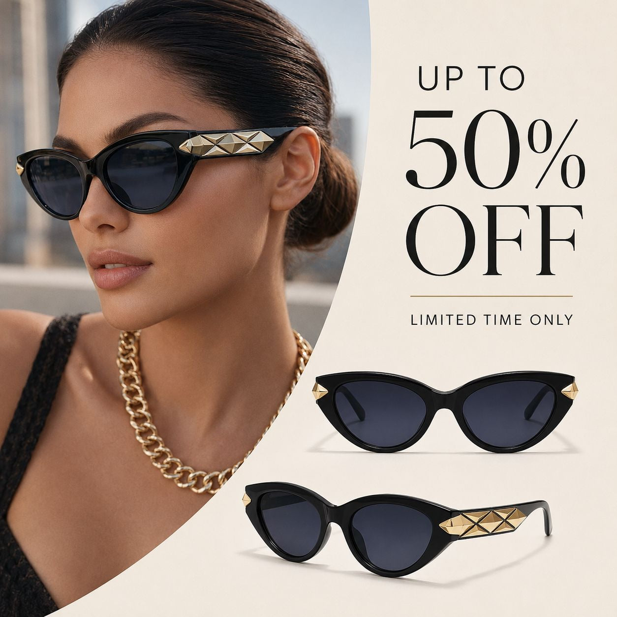 Sleek Oval Cat-Eye Sunglasses