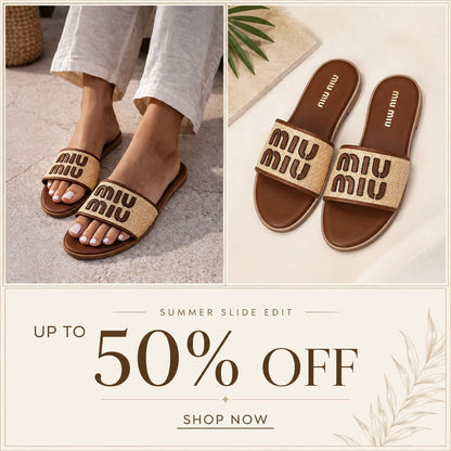 Raffia Texture Flat Slides
