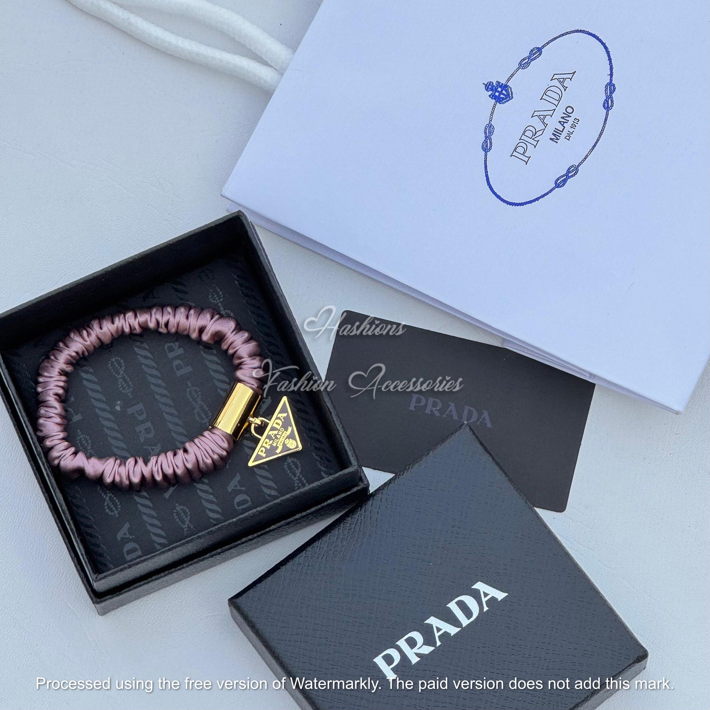 Satin Metal Logo Charm Hair Tie