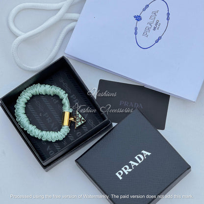 Satin Metal Logo Charm Hair Tie