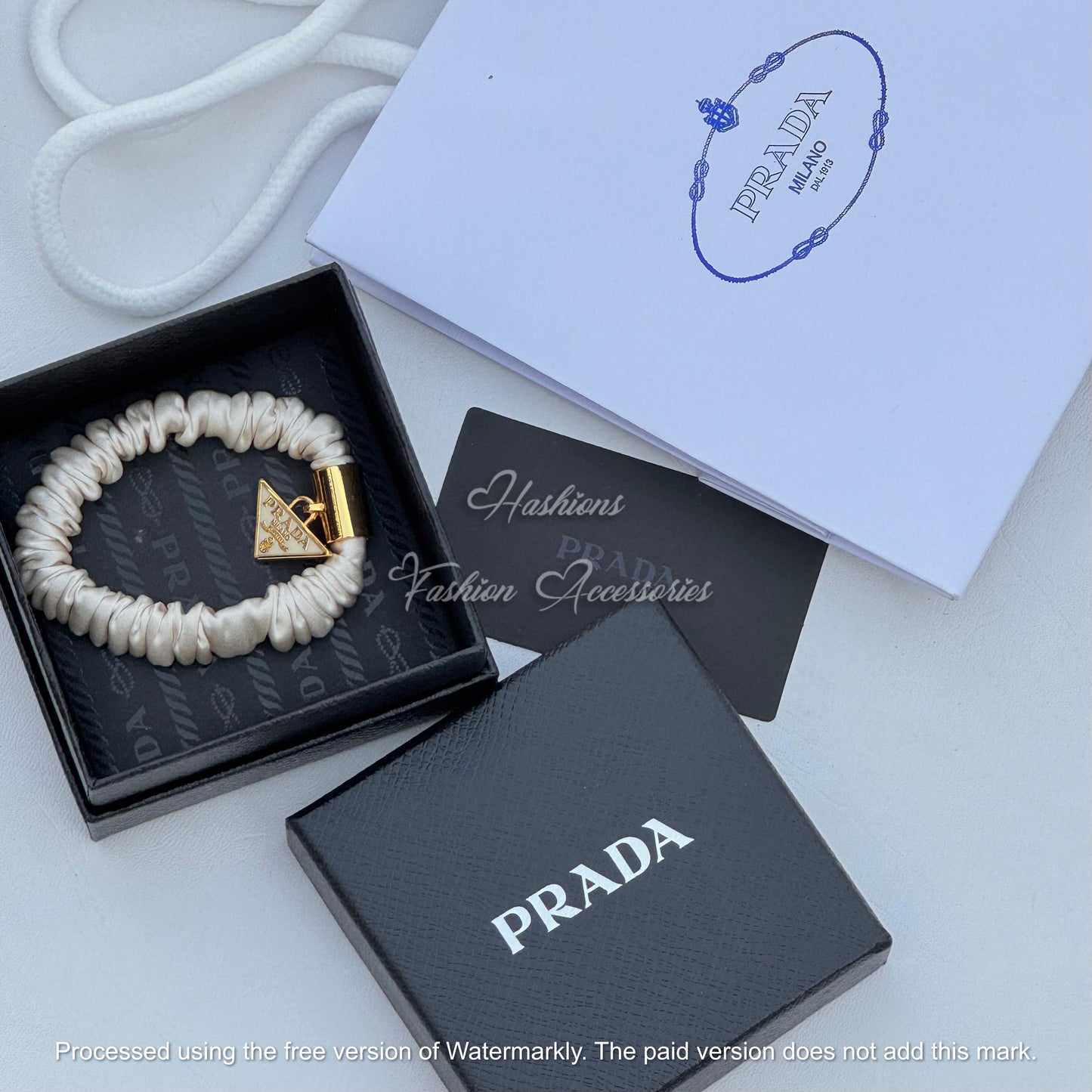 Satin Metal Logo Charm Hair Tie