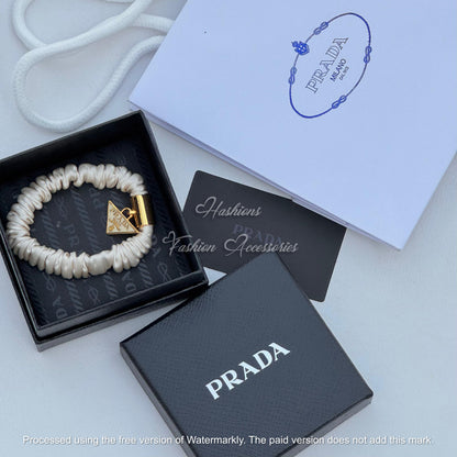 Satin Metal Logo Charm Hair Tie