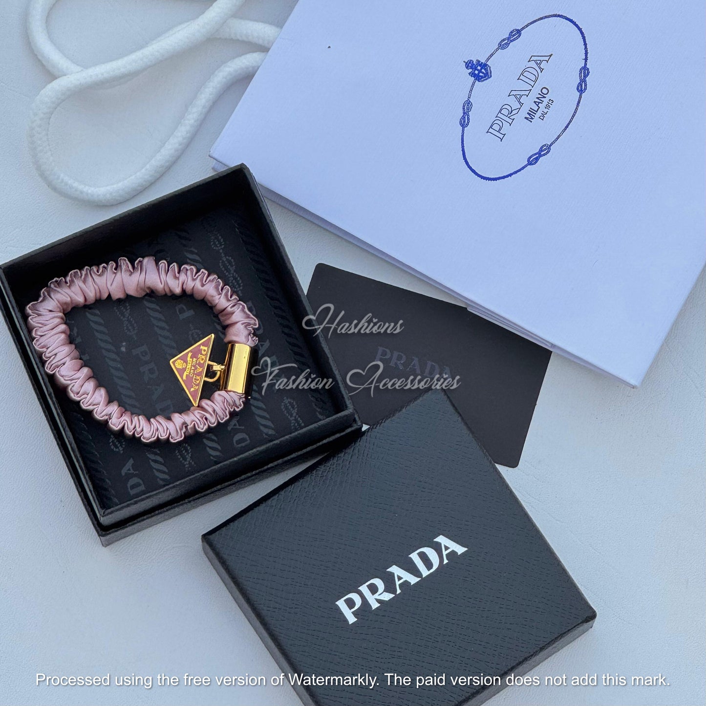 Satin Metal Logo Charm Hair Tie