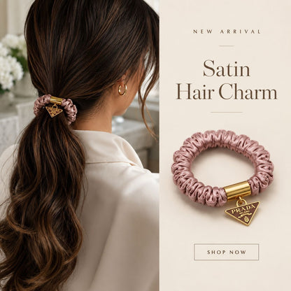 Satin Metal Logo Charm Hair Tie