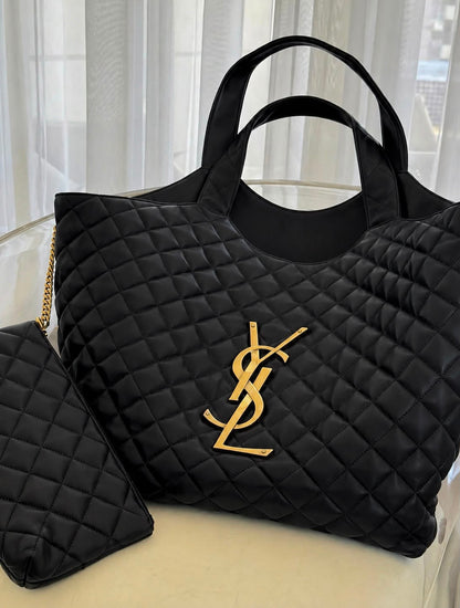 Women’s Large Quilted Tote Bag with Gold Accent – Premium Everyday Handbag