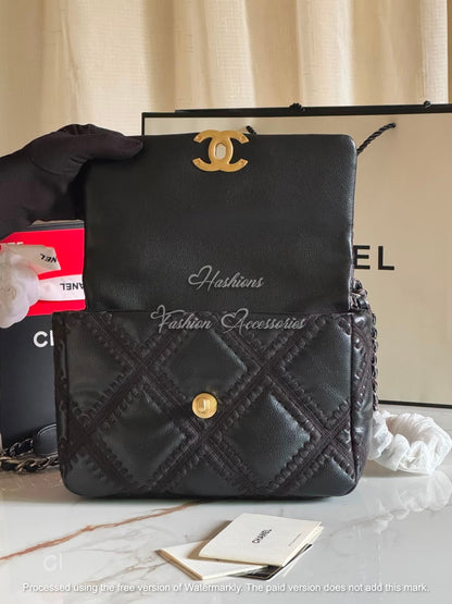 Hand-Crocheted Quilted Flap Crossbody/Shoulder Bag
