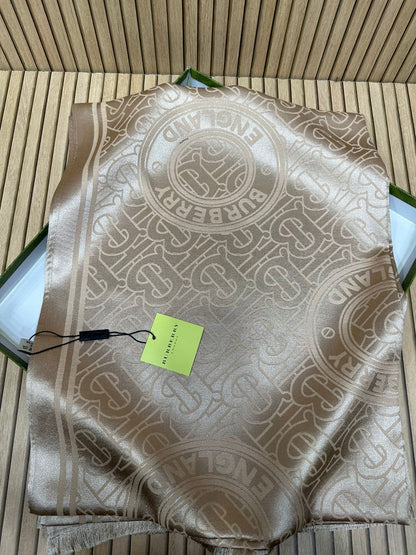 Luxury Satin Silk Scarf for Women – Soft Monogram Style Printed Silk Stole