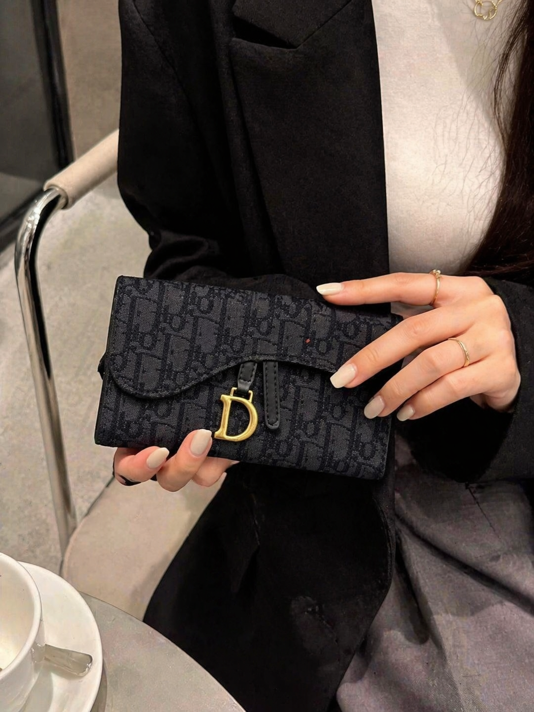 Slim Jacquard Flap Wallet